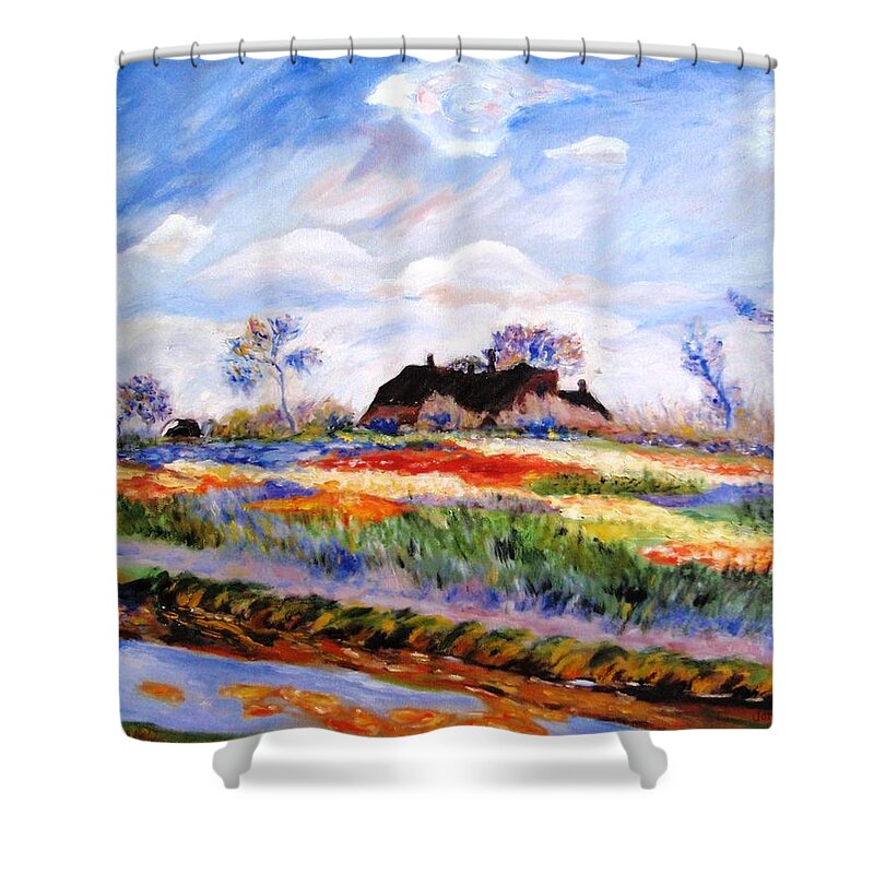 Monet Shower Curtain featuring the painting Monet's Tulips by Jamie Frier