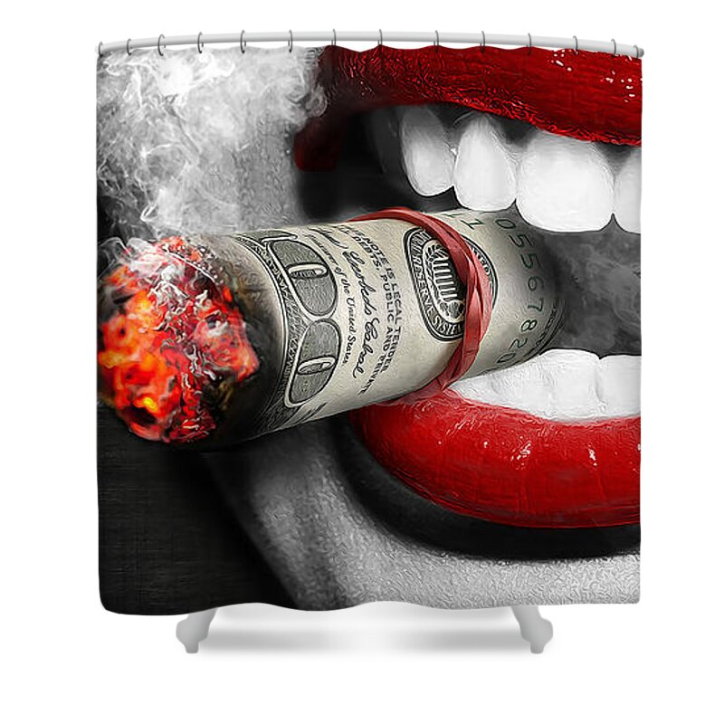 Money Shower Curtain featuring the digital art Money to Clouds by Canvas Cultures