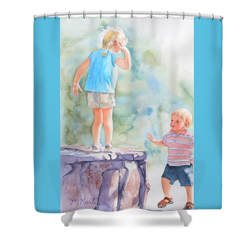 Kids Shower Curtain featuring the painting Monkey See by Marsha Karle