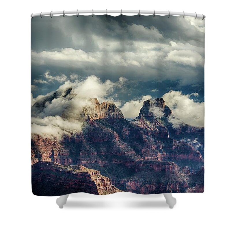 Inversion Shower Curtain featuring the photograph Monsoon clouds Grand Canyon by Gaelyn Olmsted