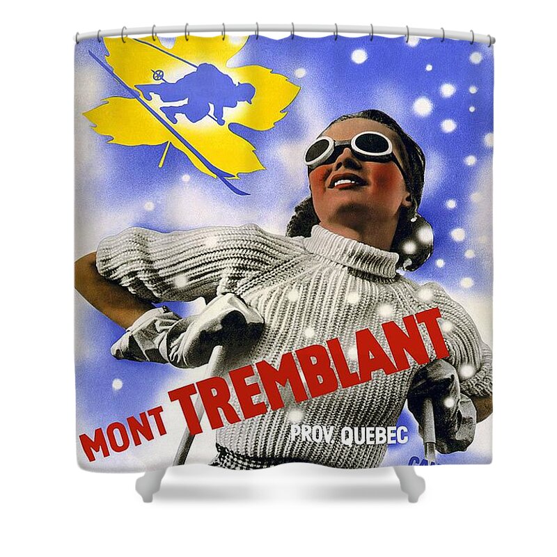 Mont Tremblant Shower Curtain featuring the mixed media Mont Tremblant - Province Quebec - Canada - Retro travel Poster - Vintage Poster by Studio Grafiikka