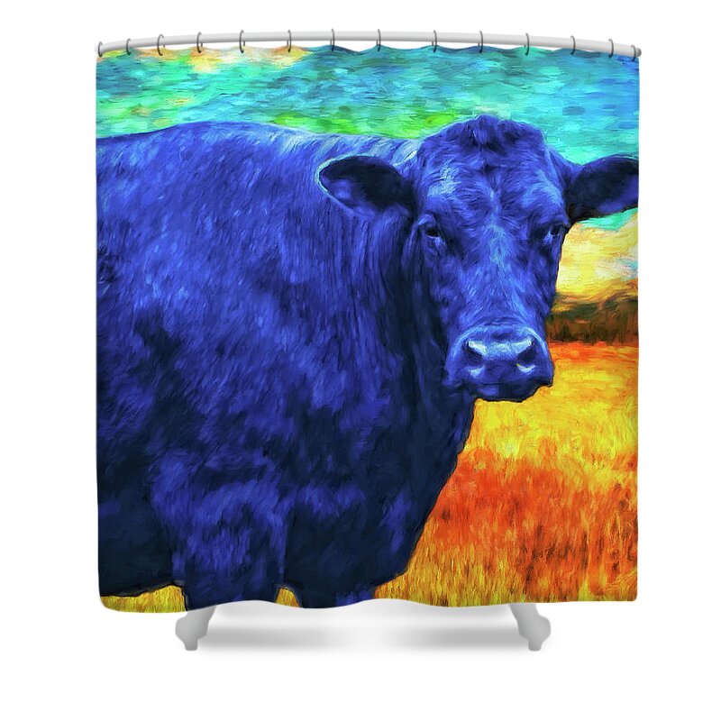 Cow Shower Curtain featuring the painting Montana Blue by Sandra Selle Rodriguez