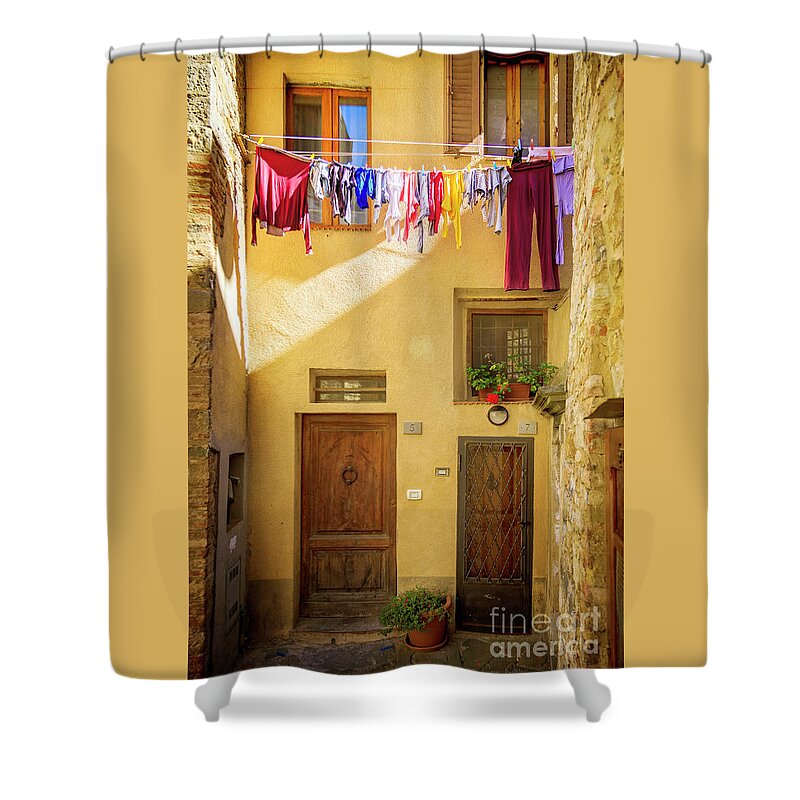 Montefalco Shower Curtain featuring the photograph Montefalco Hanging Laundry by Craig J Satterlee