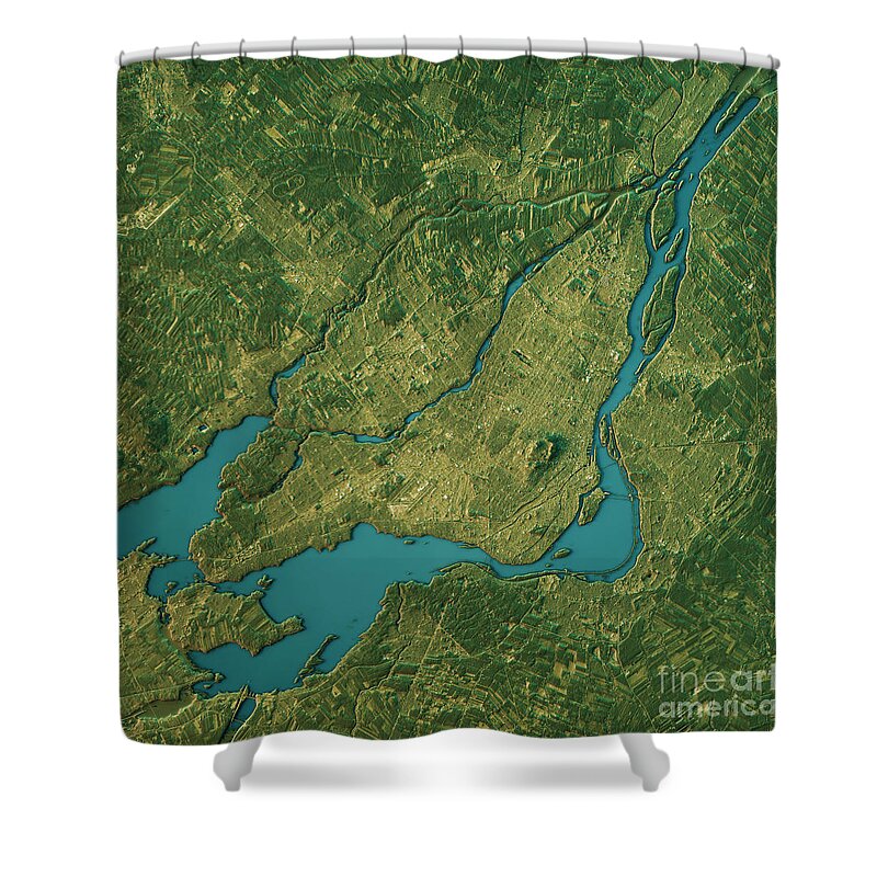 Montreal Shower Curtain featuring the digital art Montreal Topographic Map Natural Color Top View by Frank Ramspott