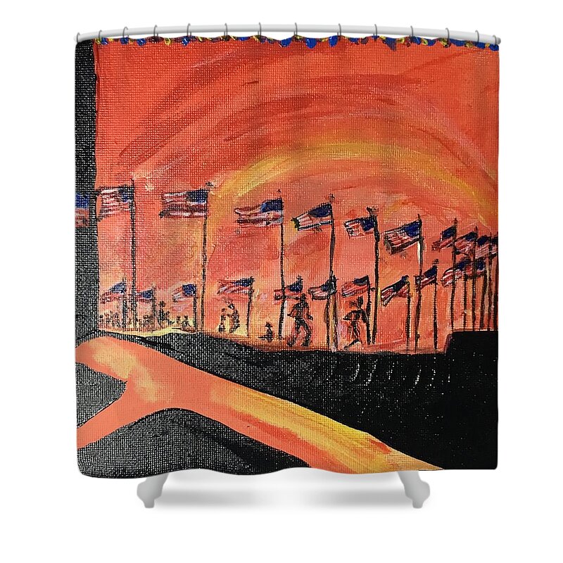 Original Shower Curtain featuring the painting Monument II by Leslie Byrne
