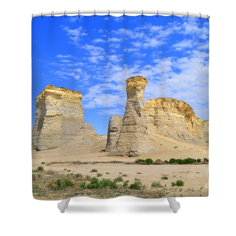 Monument Rocks Shower Curtain featuring the photograph Monument Rocks in Kansas 2 by Catherine Sherman