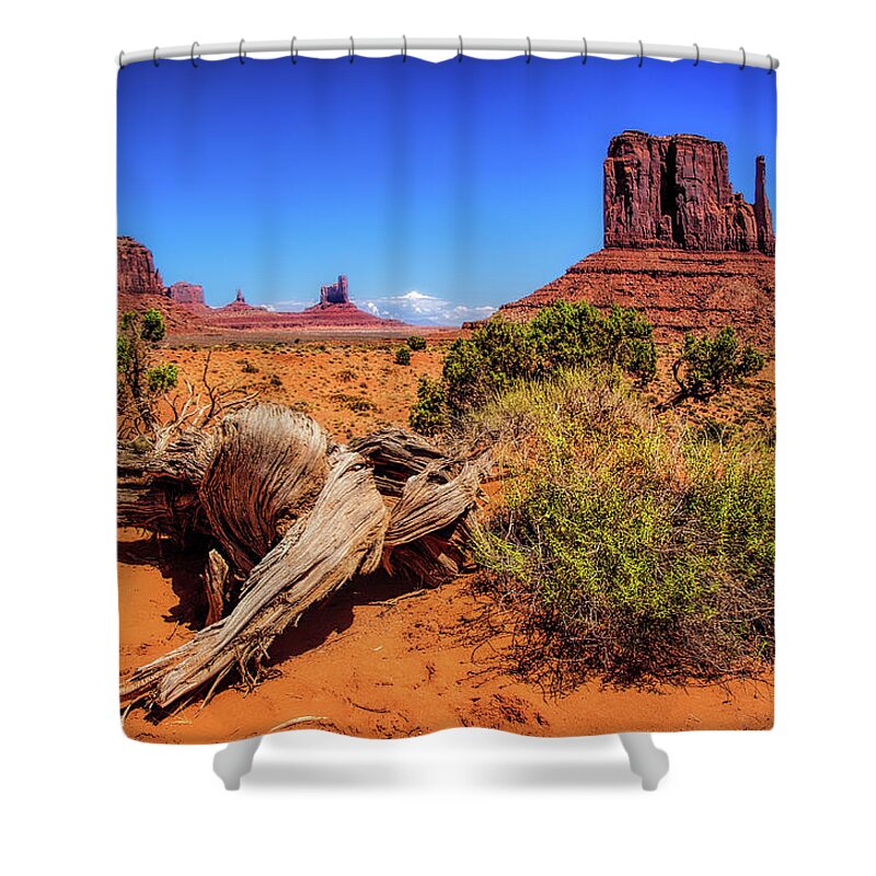 Monument Valley Desert Shower Curtain featuring the photograph Monument Valley Desert by Carolyn Derstine