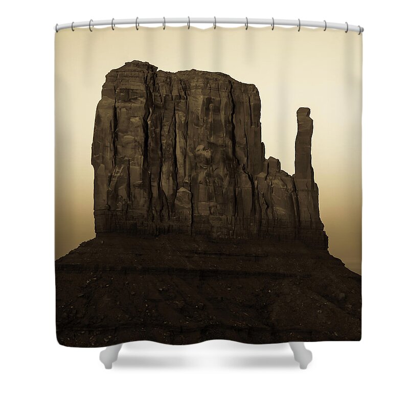 America Shower Curtain featuring the photograph Monument Valley Mitten Utah Arizona - Sepia by Gregory Ballos