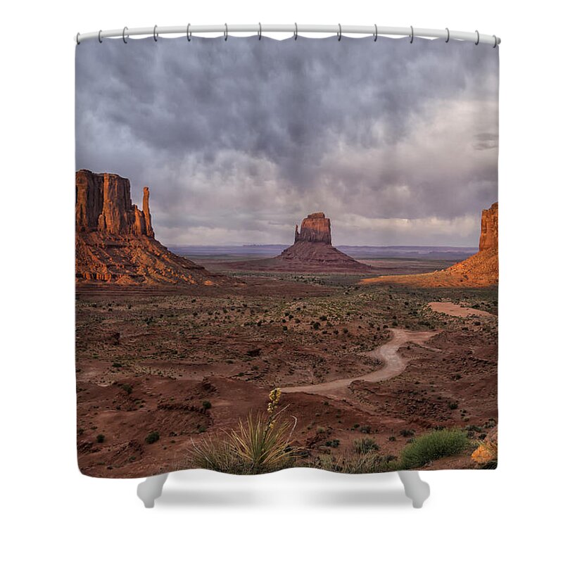 Arizona Shower Curtain featuring the photograph Monument Valley Mittens AZ DSC03662 by Greg Kluempers
