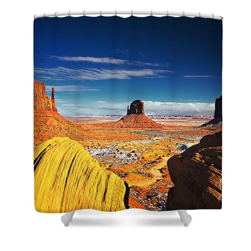 Monument Valley Shower Curtain featuring the photograph Monument Valley Mittens Utah USA by Sam Antonio
