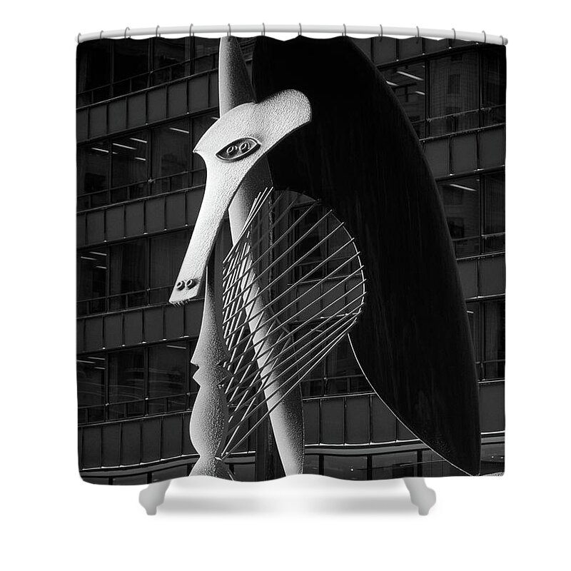 Architecture Shower Curtain featuring the photograph Monumental sculpture in front of a building, Chicago Picasso, Daley Plaza, Chicago, Illinois, USA by Panoramic Images