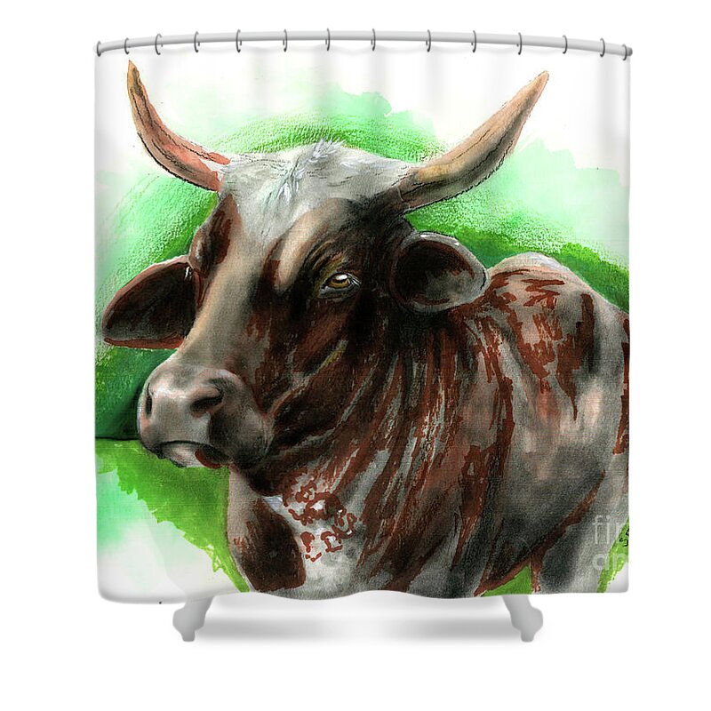 Cow Shower Curtain featuring the drawing Moo 2 by Samantha Strong