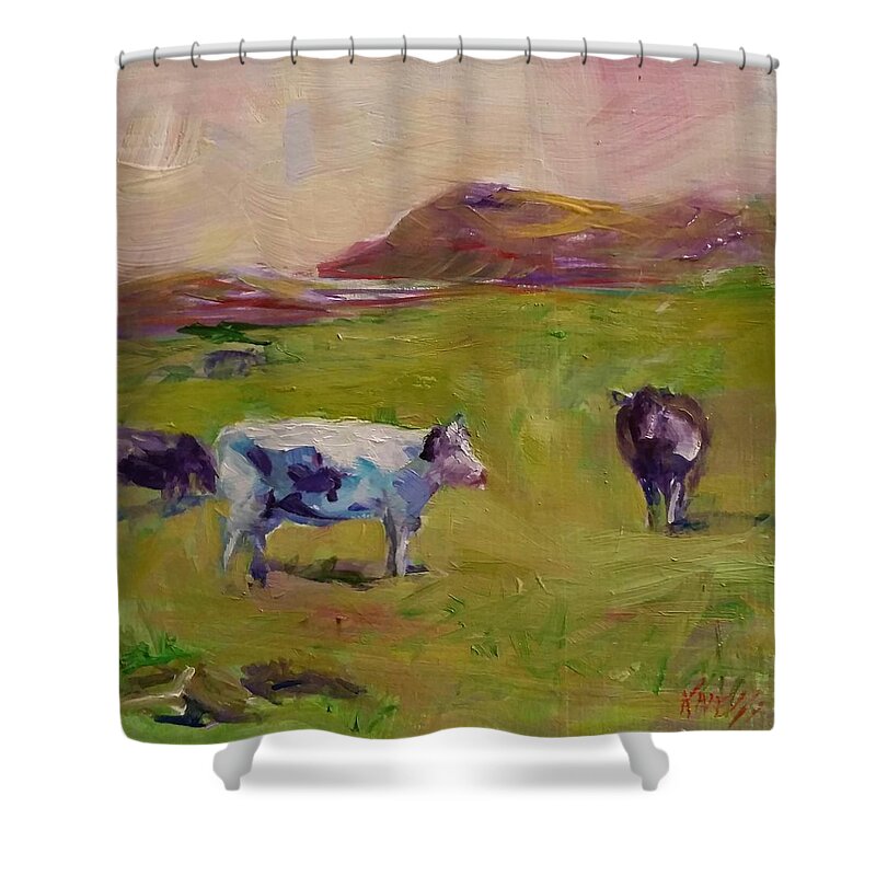 Cow Shower Curtain featuring the painting Moo to you by Patricia Kness