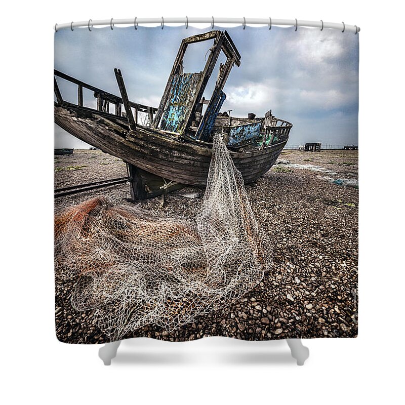 Anchored Shower Curtain featuring the photograph Moody Boat by Svetlana Sewell