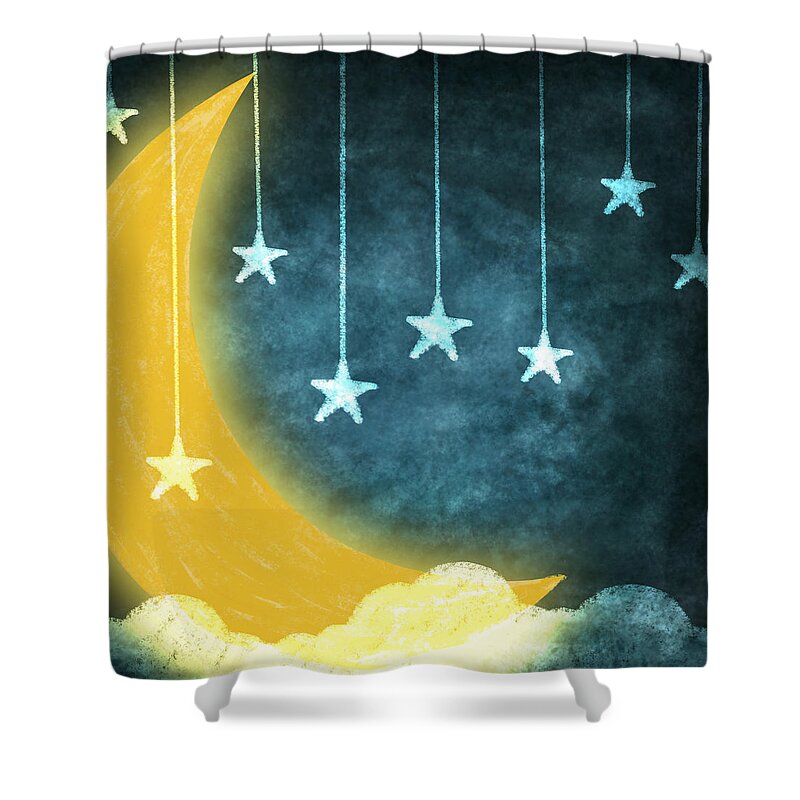 Art Shower Curtain featuring the painting Moon And Stars by Setsiri Silapasuwanchai