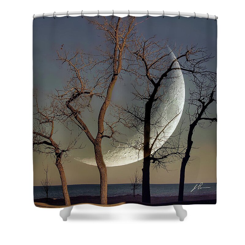 Moon Shower Curtain featuring the photograph Moon and Trees by Jackson Pearson