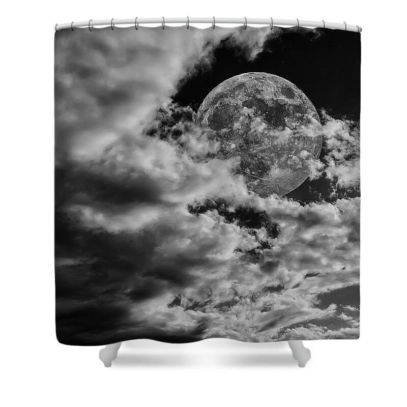Design Shower Curtain featuring the photograph Moon In Clouds 26 by Mark Myhaver