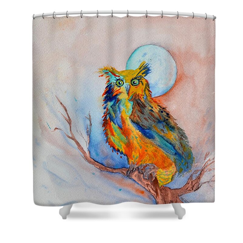 Owl Shower Curtain featuring the painting Moon Magic Owl by Beverley Harper Tinsley
