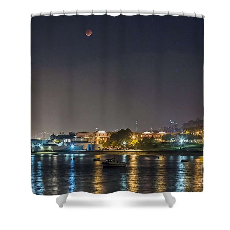 Aquatic Park Shower Curtain featuring the photograph Moon over Aquatic Park by Kate Brown