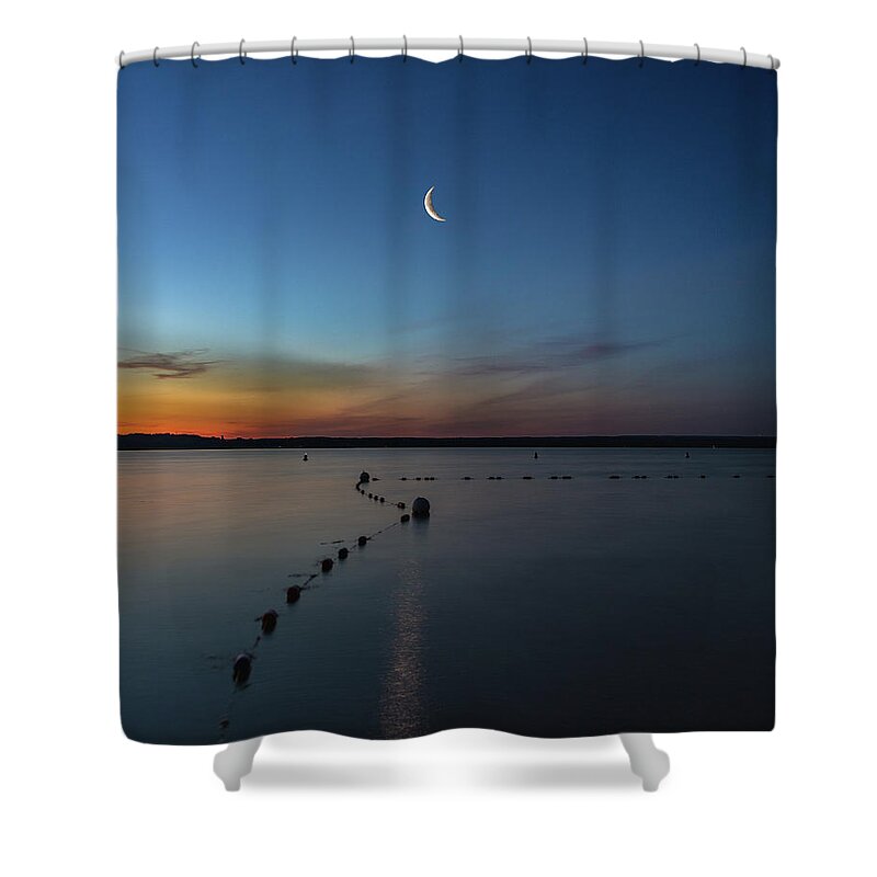 Moon Shower Curtain featuring the photograph Moon over Cayuga by Rod Best
