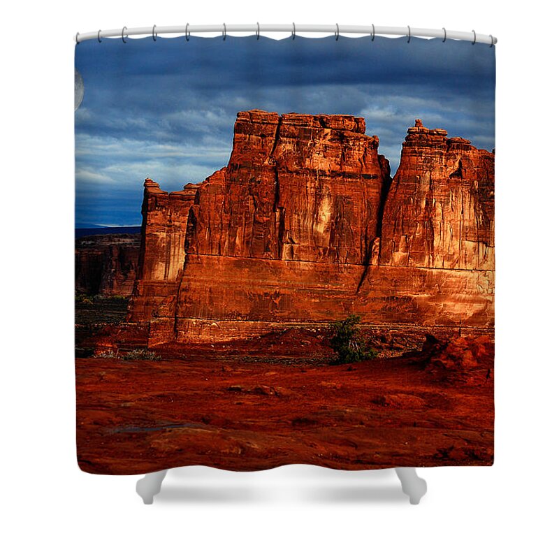 Moon Shower Curtain featuring the photograph Moon over La Sal by Harry Spitz