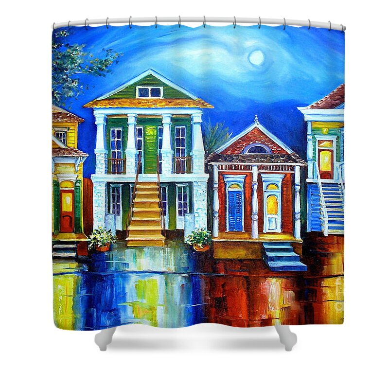 New Orleans Shower Curtain featuring the painting Moon Over New Orleans by Diane Millsap