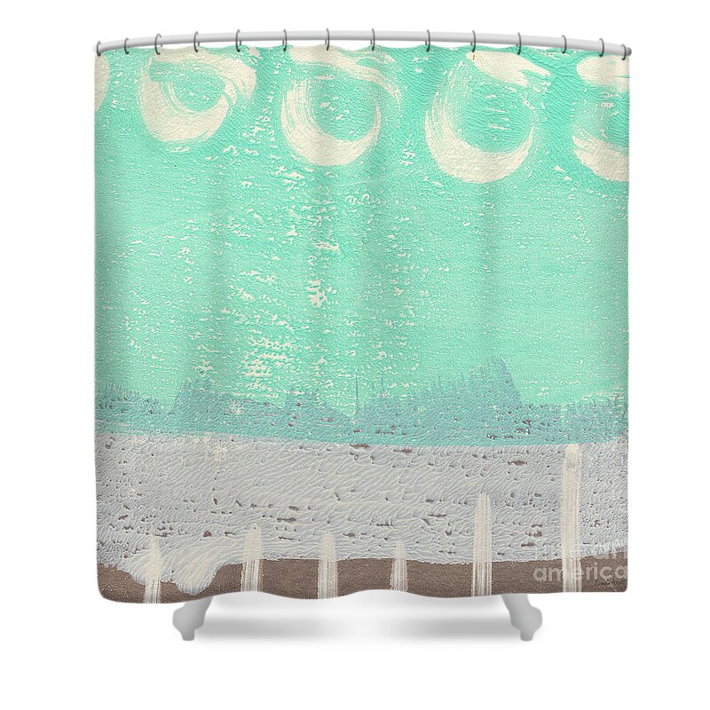 Abstract Shower Curtain featuring the painting Moon Over The Sea by Linda Woods