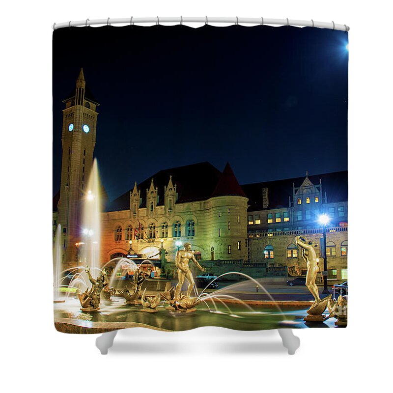 St Louis Shower Curtain featuring the photograph Moon Over The Station by Tim Mulina