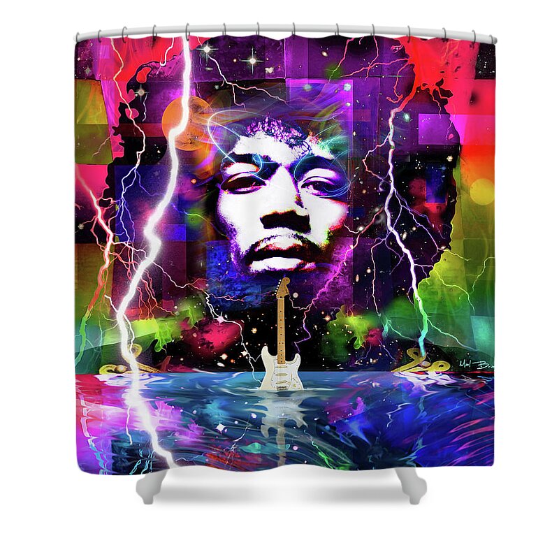 Jimi Hendrix Shower Curtain featuring the digital art Moon, Turn the Tides, Gently Gently Away by Mal Bray