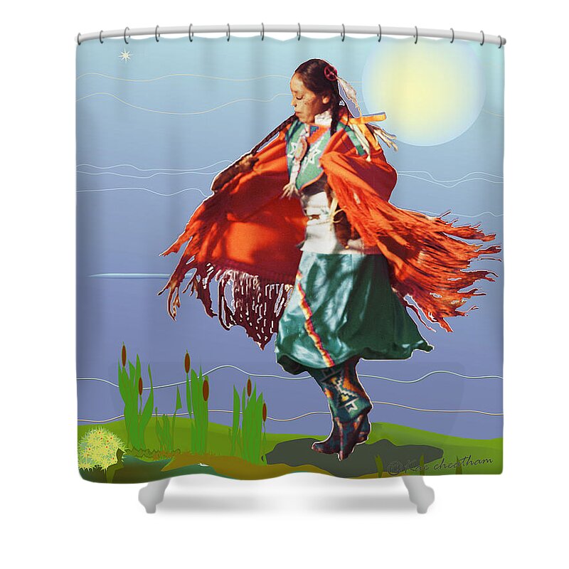 American Indian Shower Curtain featuring the mixed media Moonlight Dance by Kae Cheatham