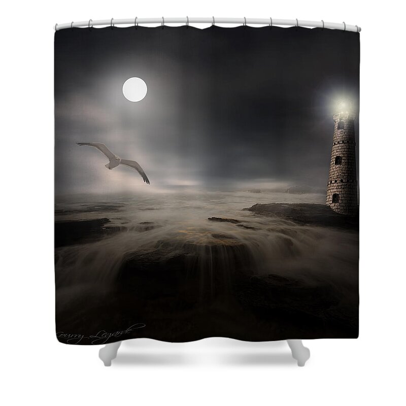 Lighthouse Shower Curtain featuring the photograph Moonlight Lighthouse by Lourry Legarde