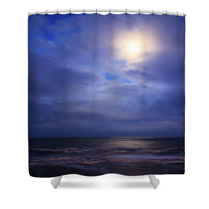 Cape Hatteras Shower Curtain featuring the photograph Moonlight on the Ocean at Hatteras by Joni Eskridge
