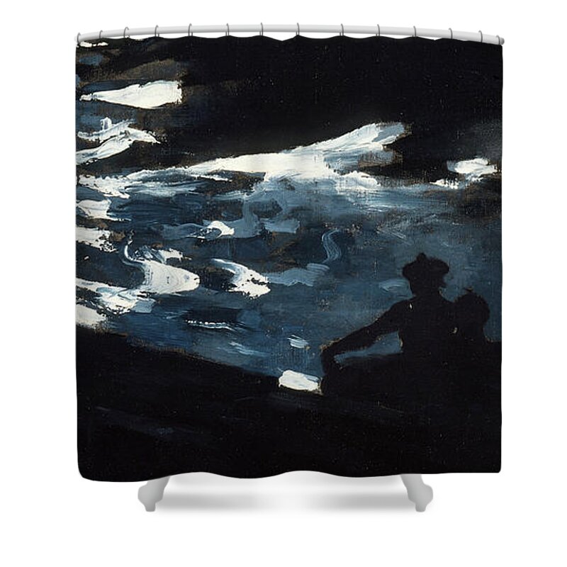 Winslow Homer Shower Curtain featuring the painting Moonlight on the Water by Winslow Homer