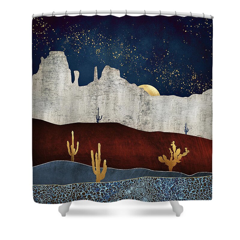 Digital Shower Curtain featuring the digital art Moonlit Desert by Spacefrog Designs