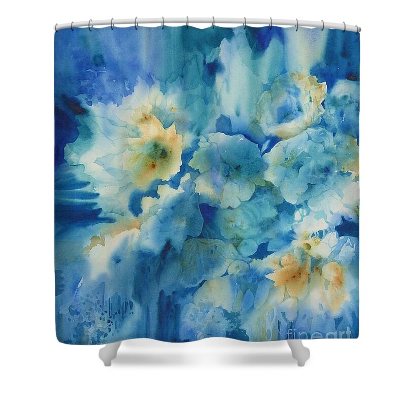Flowers Shower Curtain featuring the painting Moonlit Flowers by Donna Acheson-Juillet