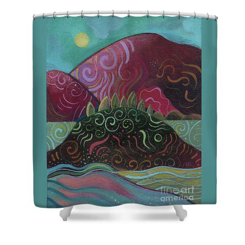 Abstract Landscape Shower Curtain featuring the painting Moonlit by Helena Tiainen