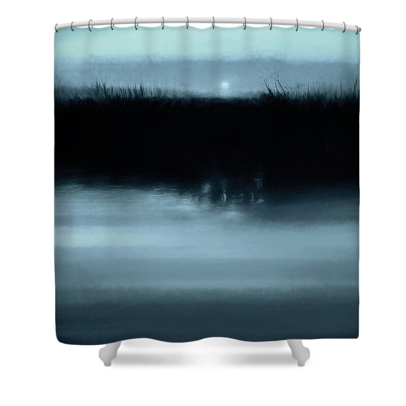 Abstract Shower Curtain featuring the photograph Moonrise on the Water by Scott Norris