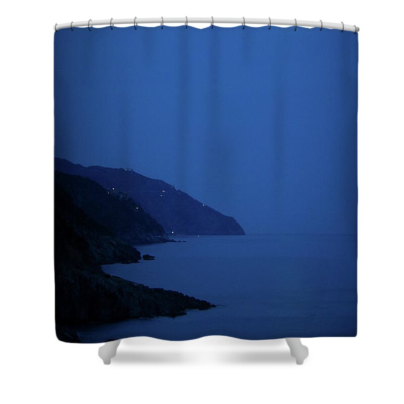 Vernazza Shower Curtain featuring the photograph Moonrise over Vernazza by Doug Sturgess