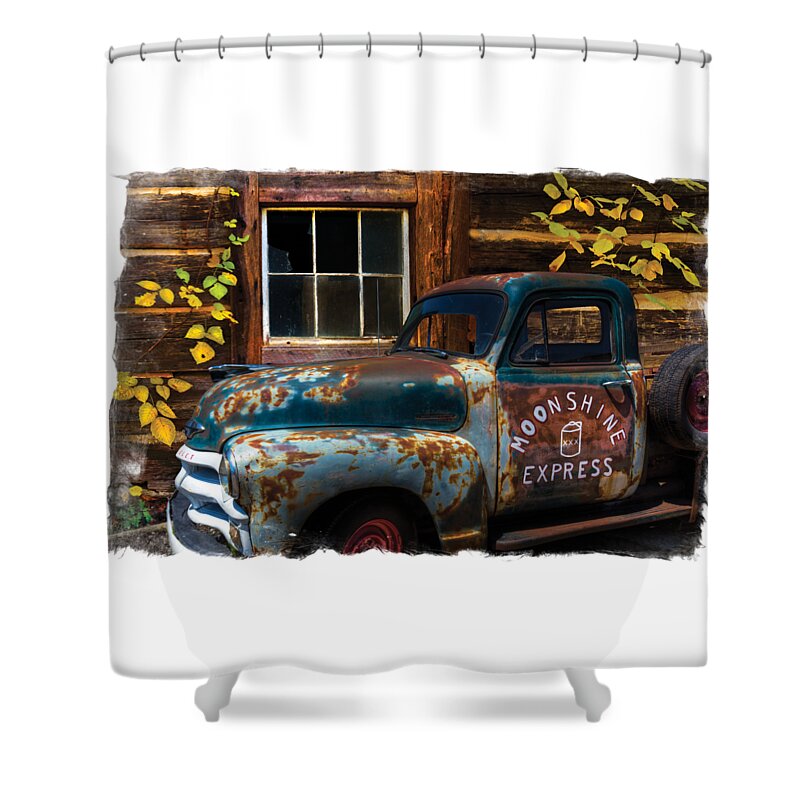 1950s Shower Curtain featuring the photograph Moonshine Express Bordered by Debra and Dave Vanderlaan