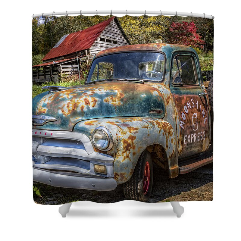 Vintage Shower Curtain featuring the photograph Moonshine Truck by Debra and Dave Vanderlaan