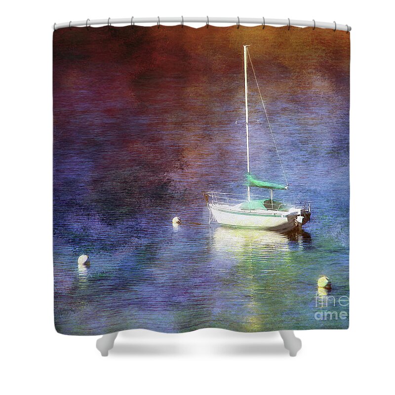 Sailboat Shower Curtain featuring the photograph Moored Sailboat by Clare VanderVeen