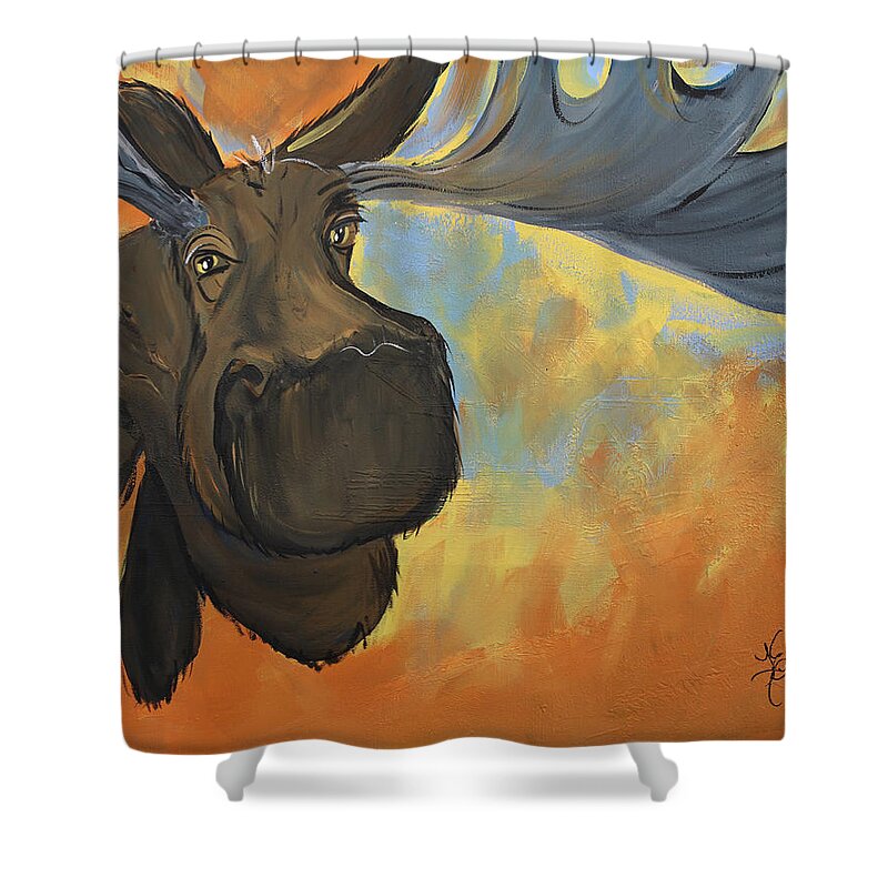 Moose Shower Curtain featuring the painting Moosying Along by Terri Einer