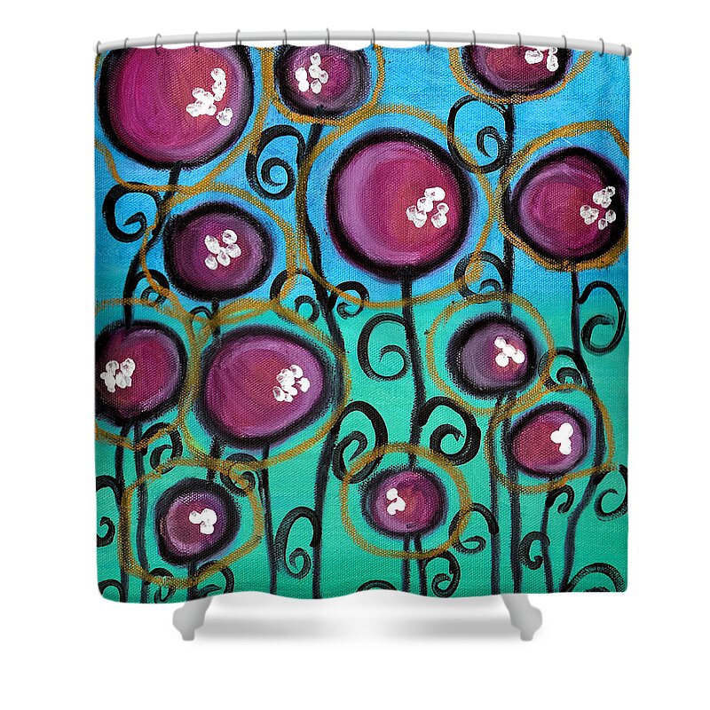 Abstract Flowers Shower Curtain featuring the painting Morato Flowers by Abril Andrade