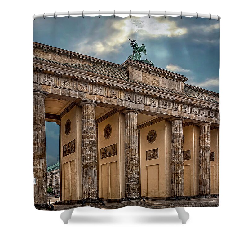 Endre Shower Curtain featuring the photograph Morning At The Brandenburg Gate by Endre Balogh