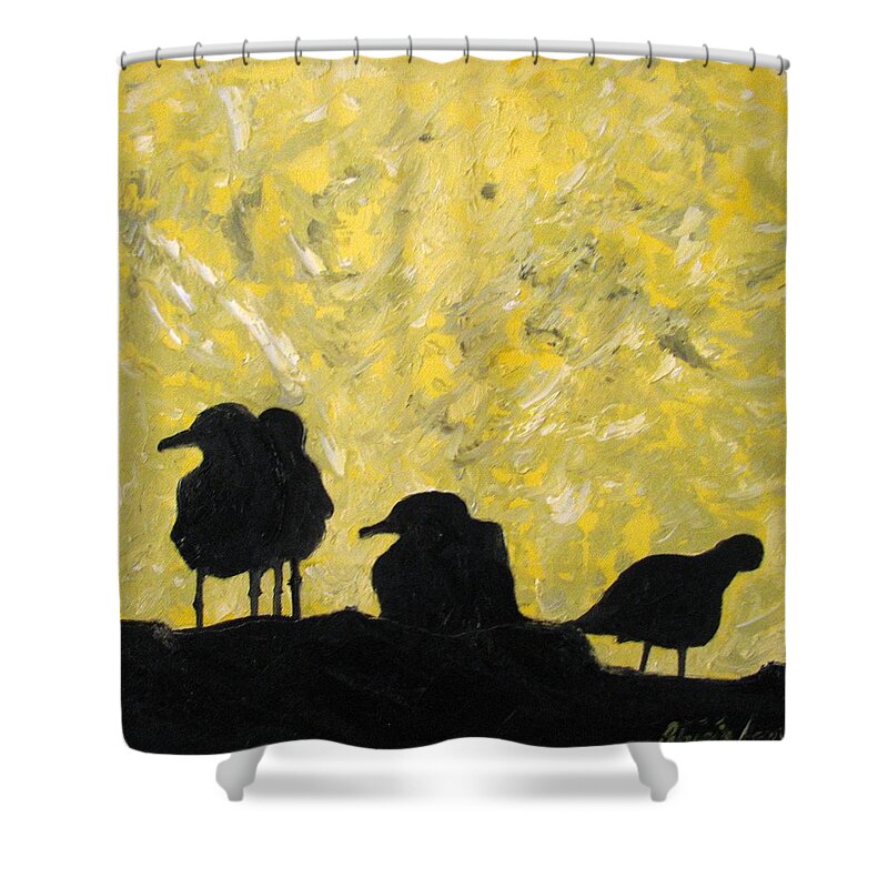 Birds Shower Curtain featuring the painting Morning Birds by Patricia Arroyo