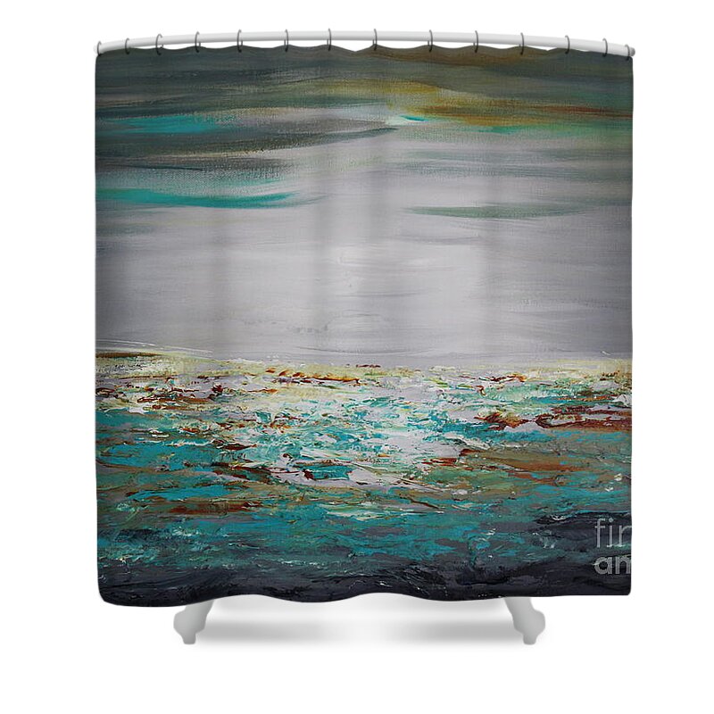 Green Shower Curtain featuring the painting Morning Breeze by Preethi Mathialagan