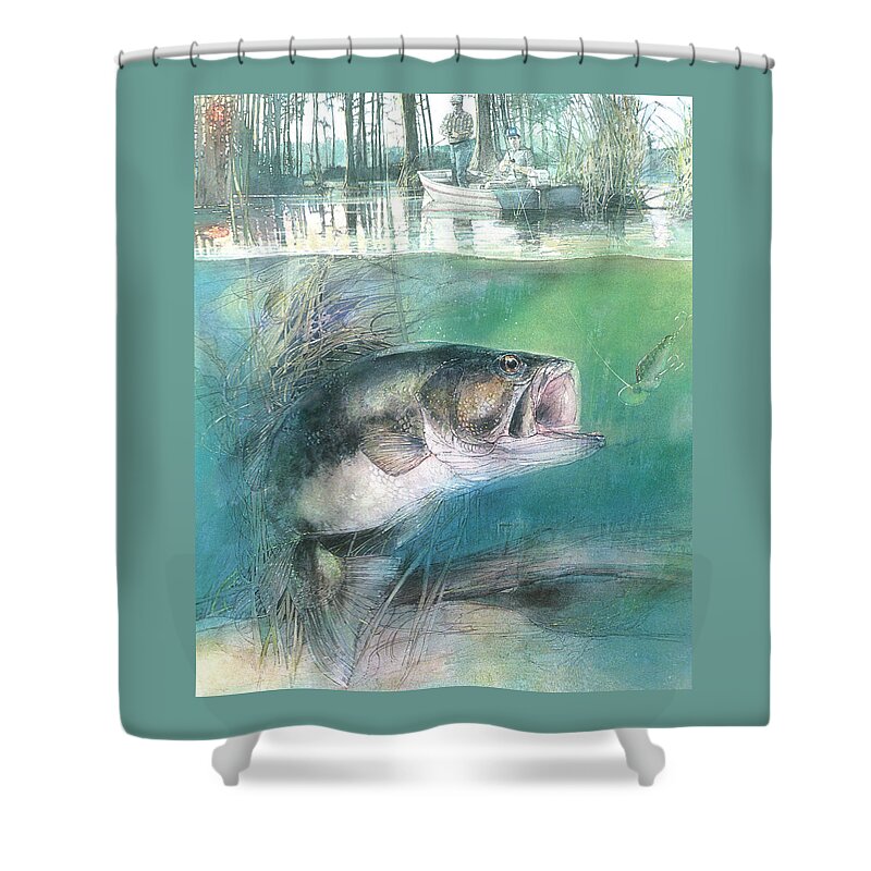 Bass Shower Curtain featuring the painting Morning Catch by John Dyess