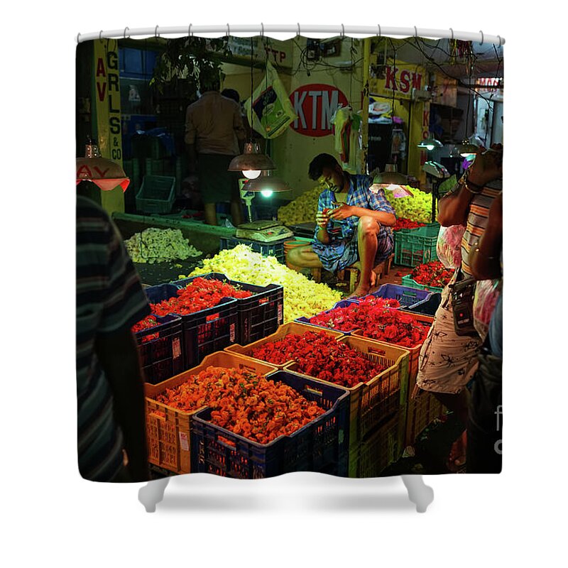 India Shower Curtain featuring the photograph Morning Flower Market Colors by Mike Reid