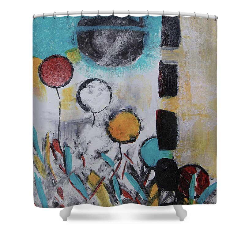 Flowers Shower Curtain featuring the mixed media Morning Flowers by April Burton