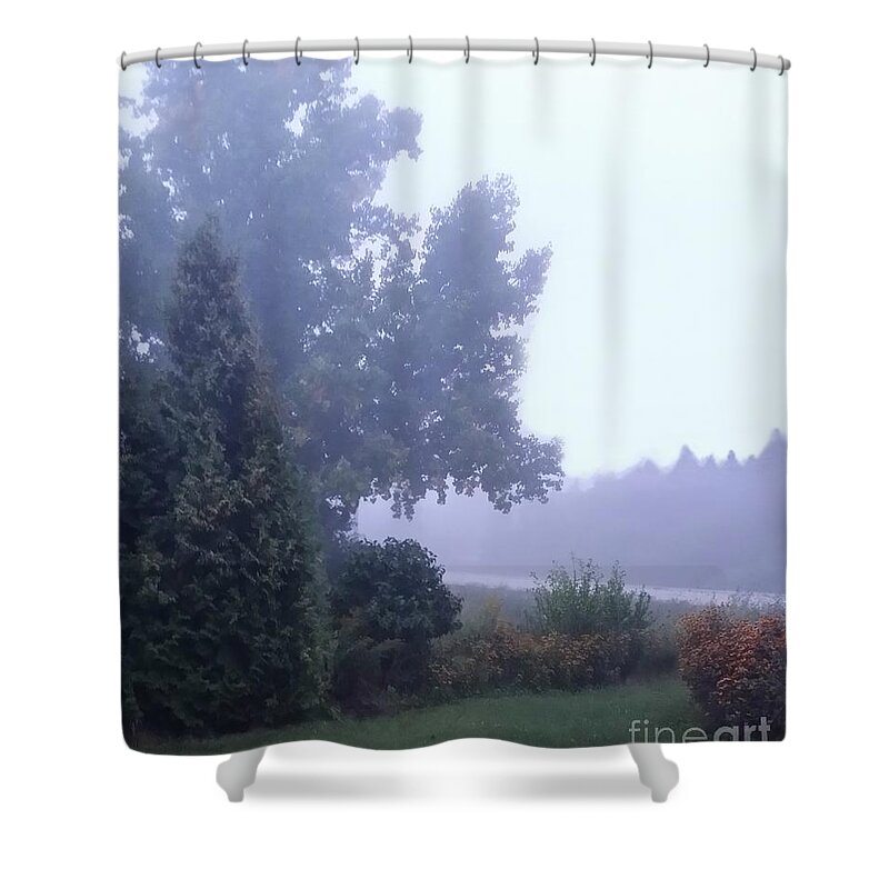 Tree Shower Curtain featuring the photograph Morning Fog by Diamante Lavendar